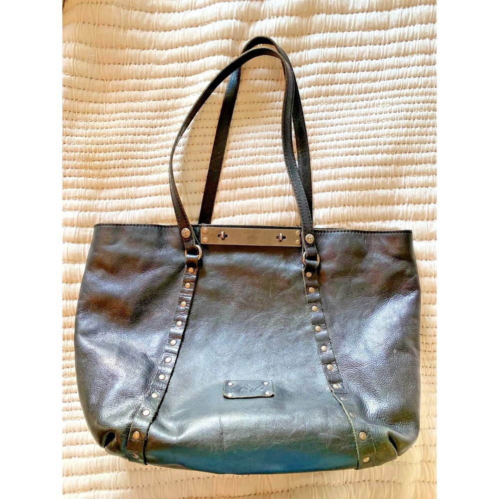 Patricia Nash Benvenuto Black Tote Distressed Vintage Leather, Brown Inside, Lux